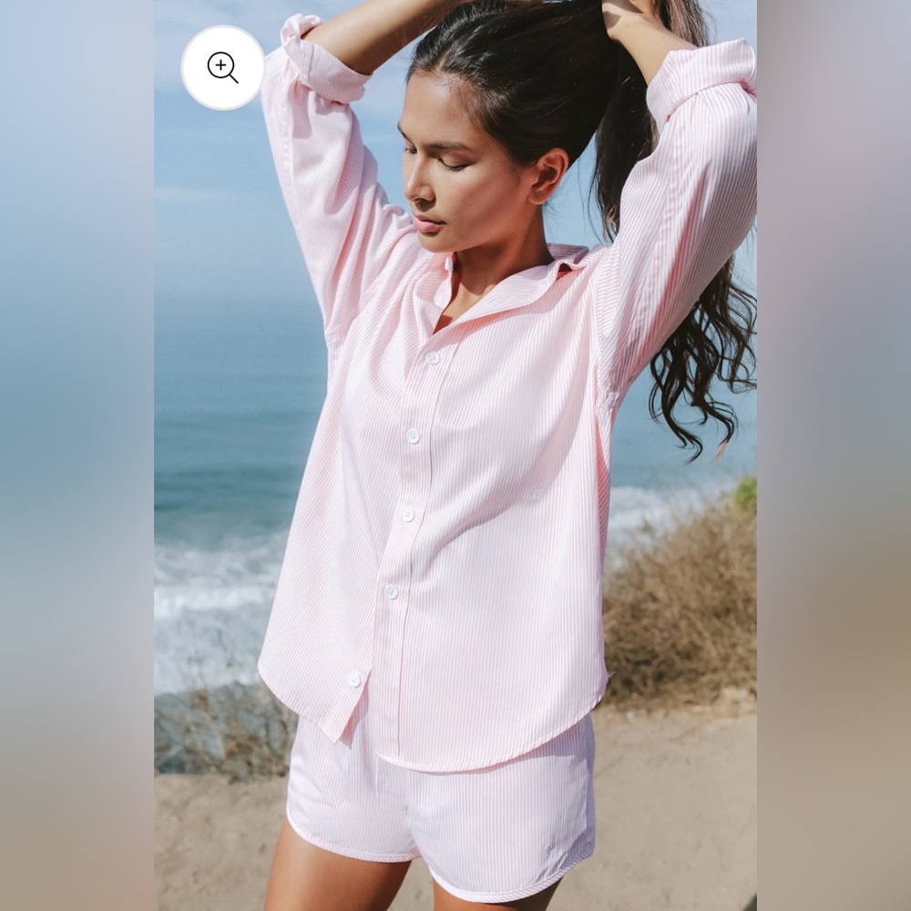 Recreational Habits Set: Martha Shirt & Ferry Shorts in Pink & White Stripe